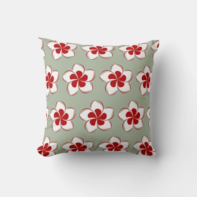 Coussin Joli Noël rétro Rouge Blanc et Vert Fleur (Recto)