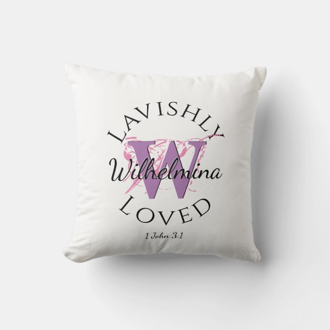 Coussin Joli | Nom du monogramme LAVISHLY LOVLY Lilac W (Recto)
