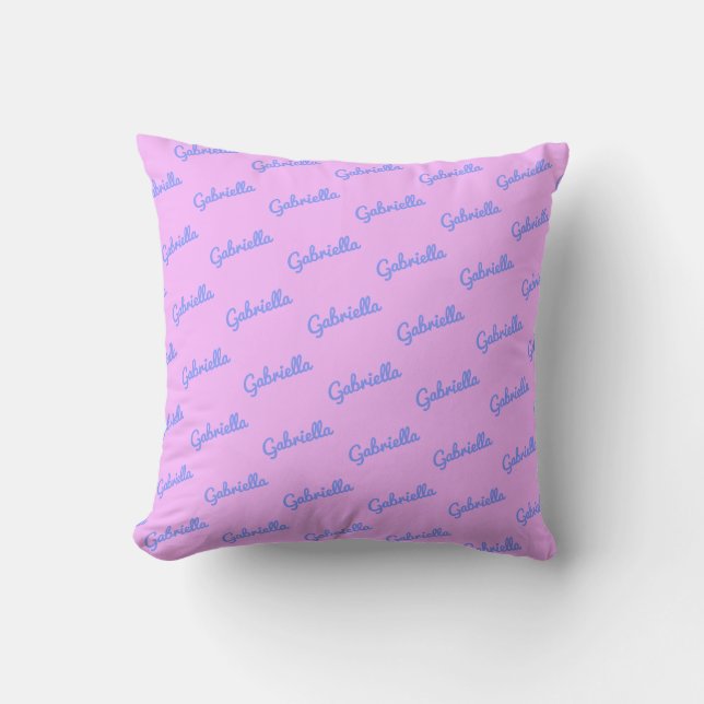 Coussin Joli nom personnalisé en écriture script rose et v (Recto)