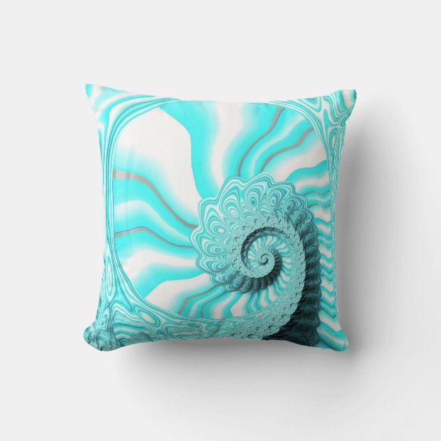 Coussin Joli Océan Bleu Nautilus Coquille Spirale Fractale (Recto)
