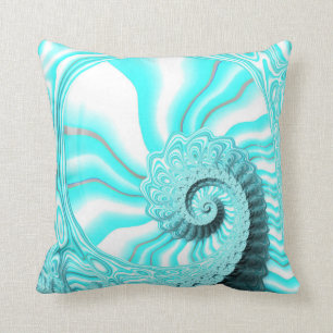 Coussin Joli Océan Bleu Nautilus Coquille Spirale Fractale