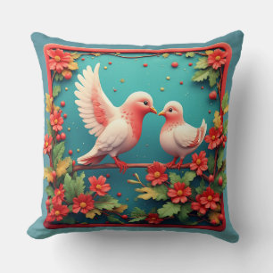 Coussin Joli oiseau à l'intérieur d'une couronne de Noël f
