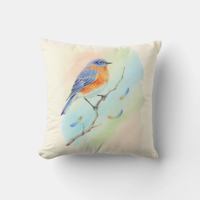 Coussin Joli oiseau bleu à l'aquarelle (Recto)