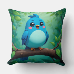 Coussin Joli oiseau bleu de dessin animé pour enfants et d