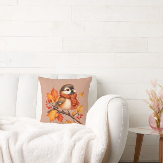 Coussin Joli oiseau d'automne avec écharpe confortable – F