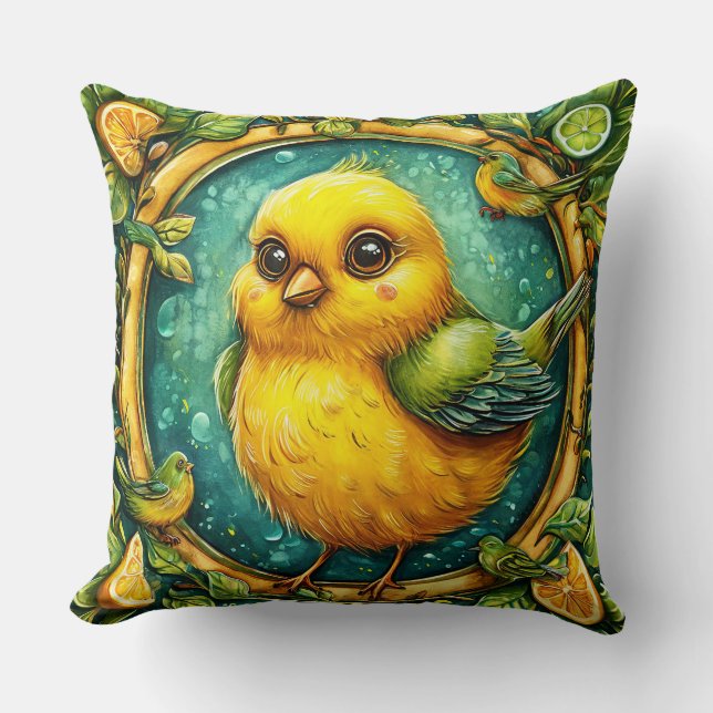 Coussin Joli oiseau jaune Décoration de maison d'oiseau es (Recto)