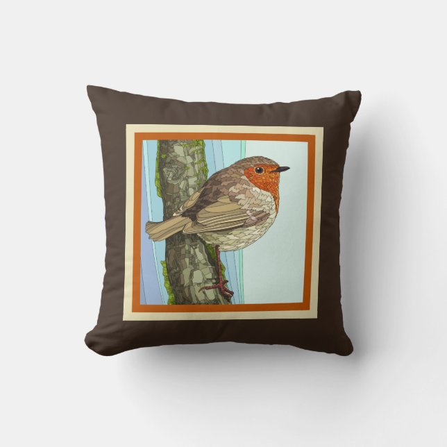 Coussin Joli oiseau peint (Finch) sur Brown/rouille (Recto)