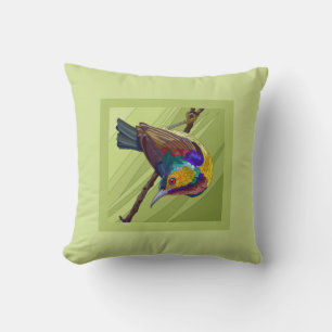 Coussin Joli oiseau peint sur vert