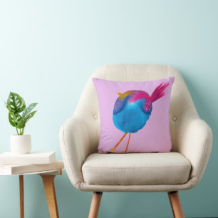 Coussin Joli oiseau rose et bleu