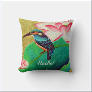 Coussin Joli Oiseau Vert & Fleur