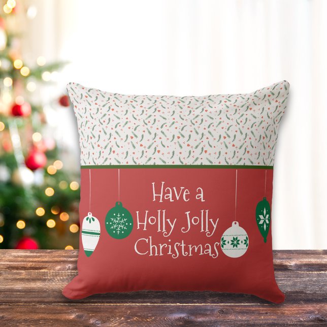 Coussin Joli ornement rouge et vert Holly Jolly (Créateur téléchargé)