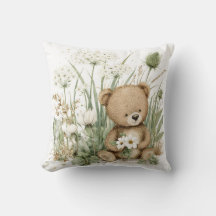 Joli ours en peluche aquarelle avec fleurs sauvage
