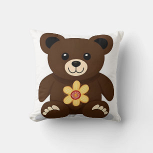 Coussin Joli ours en peluche brun de dessin animé