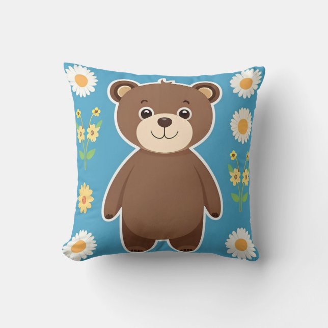 Coussin Joli ours en peluche brun dessin animé (Recto)