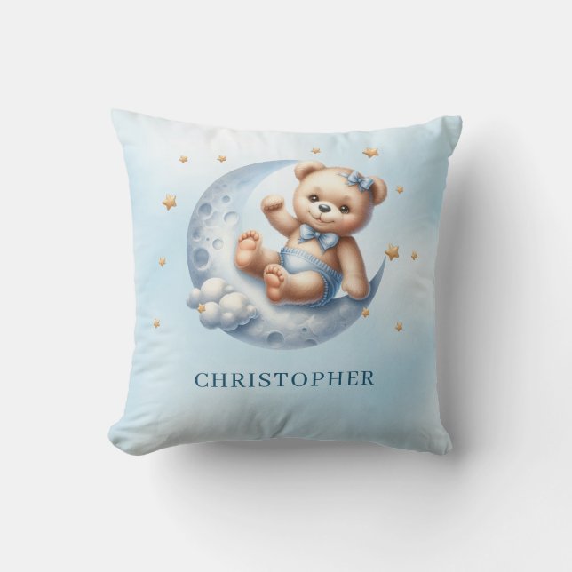 Coussin Joli ours en peluche jouant au-dessus de la lune (Recto)
