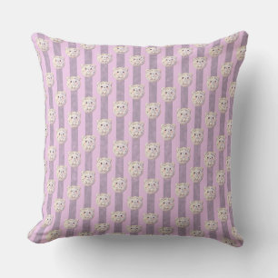 Coussin Joli ours en peluche lavande violet et rayure