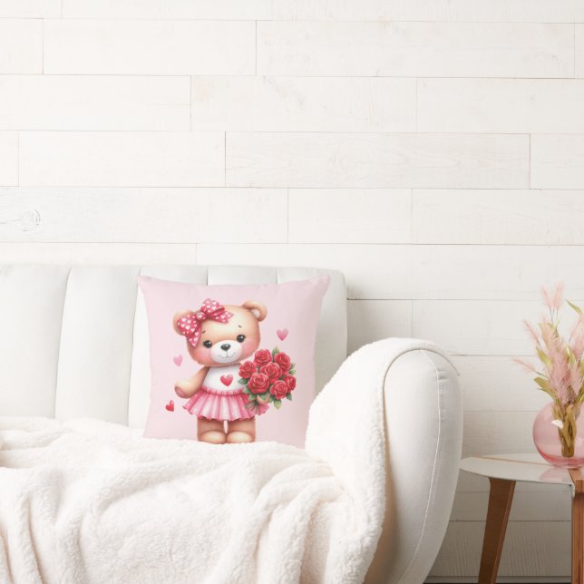 Coussin joli ours en peluche rose (Canapé)