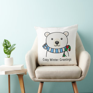 Coussin Joli Ours Polaire "Bienvenue Cosy d'Hiver" Kawai