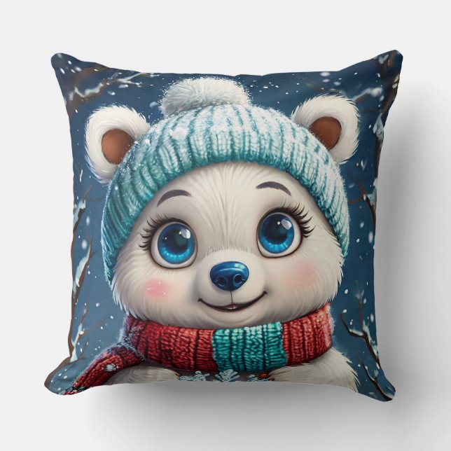 Coussin Joli ours polaire en écharpe d'hiver (Recto)