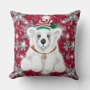 Coussin Joli ours polaire festif de vacances paillettes fl