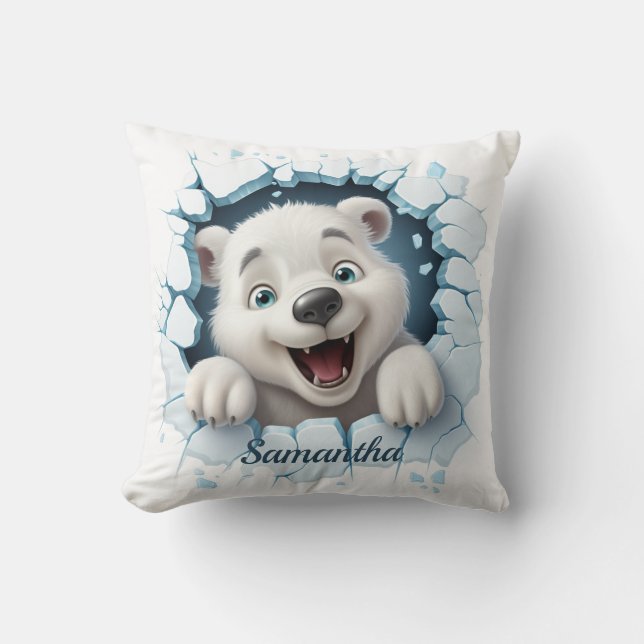 Coussin Joli Ours Polaire Noël 3D (Recto)