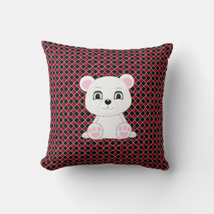 Coussin Joli ours polaire sur motif diamant noir et rouge