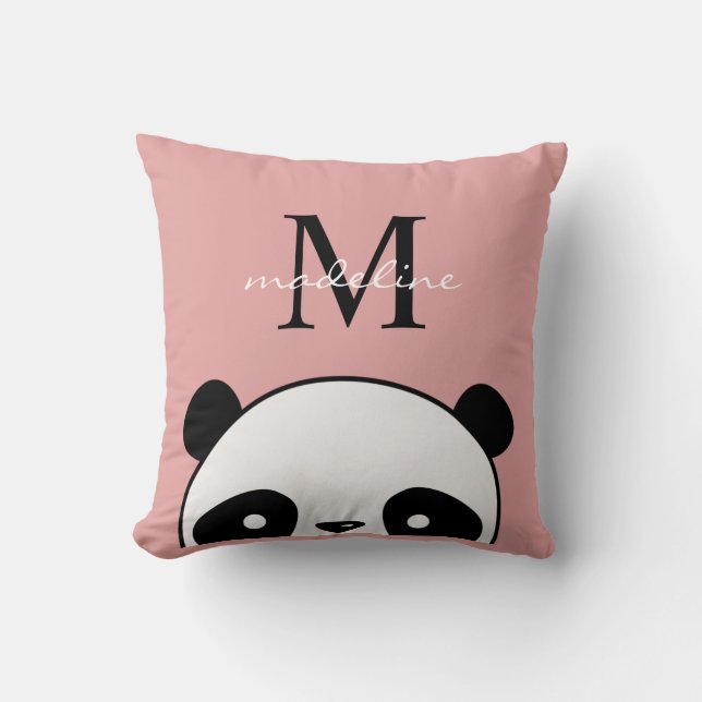 Coussin Joli Panda Blush Pink Monogramme Script (Recto)