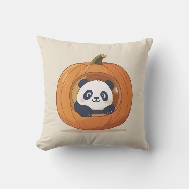 Coussin Joli panda de Halloween en citrouille (Recto)