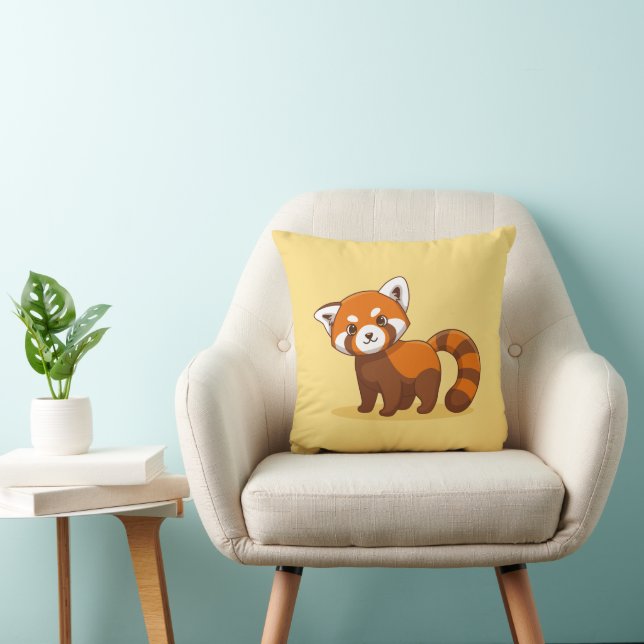 Coussin Joli panda roux sur fond jaune (Chaise)