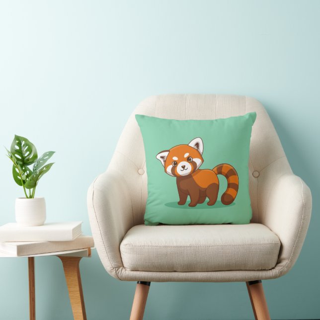 Coussin Joli panda roux sur fond vert (Chaise)