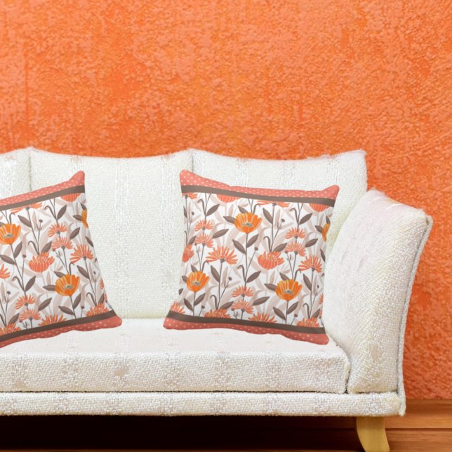 Coussin Joli panneau de fleurs de corail et d'orange (Créateur téléchargé)