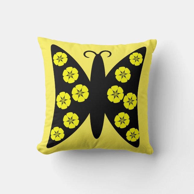 Coussin Joli papillon floral noir et jaune (Recto)