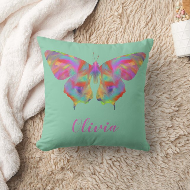 Coussin Joli papillon motif d'aquarelle personnalisée (Couverture)