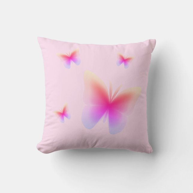 Coussin Joli papillon rose imprimé sur rose (Recto)
