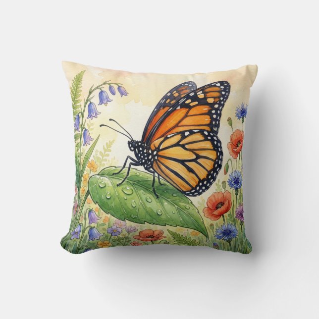 Coussin Joli papillon sur une feuille Petits insectes  (Recto)