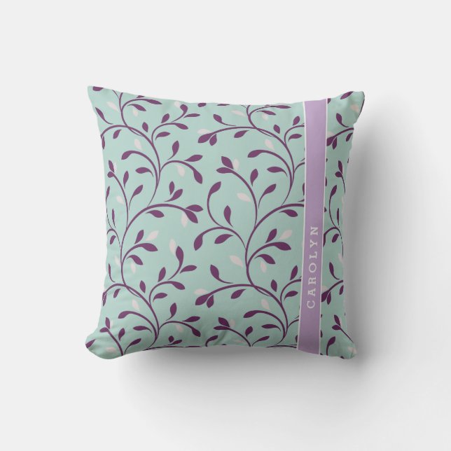 Coussin Joli pastel turquoise motif floral monogramme (Recto)