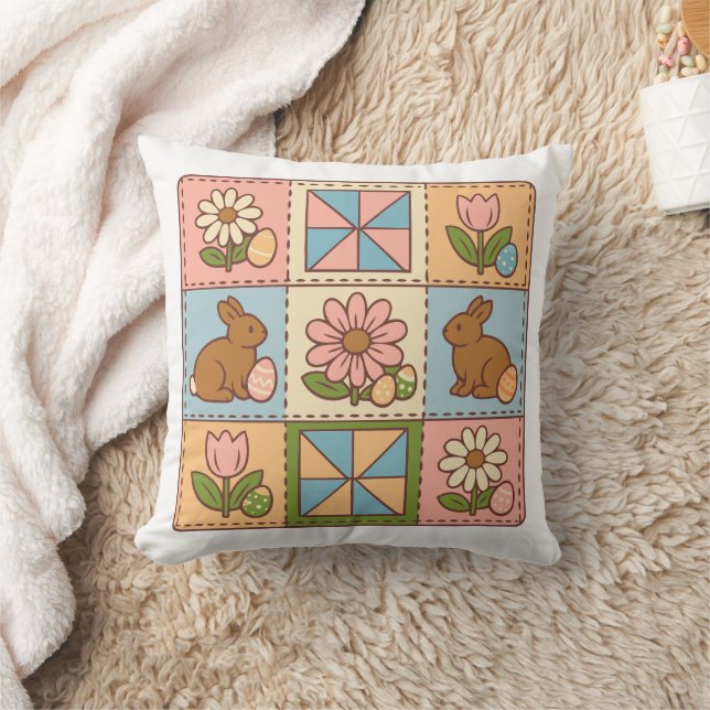 Coussin Joli patchwork de Pâques lapin pastel fleuri  (Couverture)