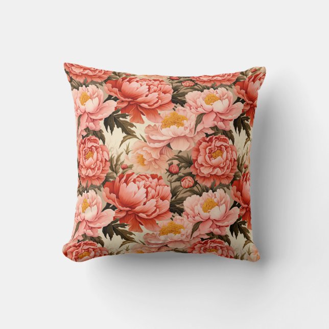 Coussin Joli Peine rose Vintage motif floral (Recto)