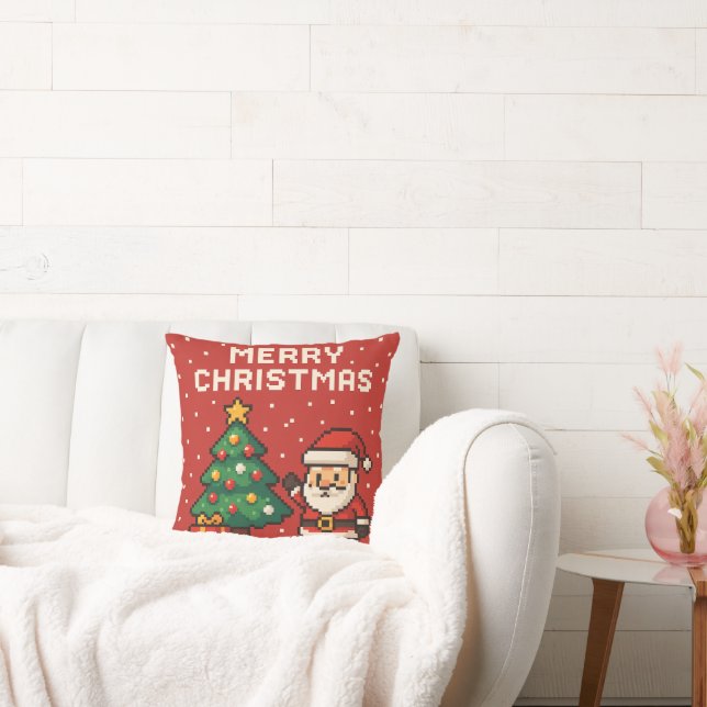 Coussin Joli Père Noël en art pixel (Canapé)