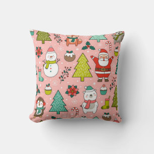 Coussin Joli personnage de dessin animé, pins et Noël e