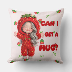 Coussin Joli personnage fraise "Puis-je avoir un câlin ?"
