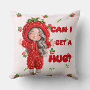 Coussin Joli personnage fraise "Puis-je avoir un câlin ?"