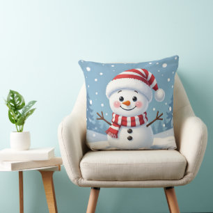 Coussin Joli petit bonhomme de neige avec écharpe et chape