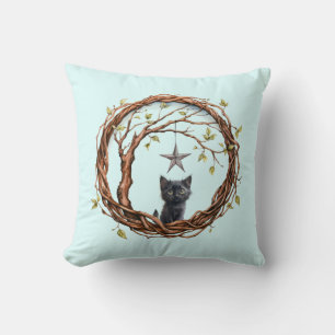 Coussin Joli petit chat noir regardant une étoile