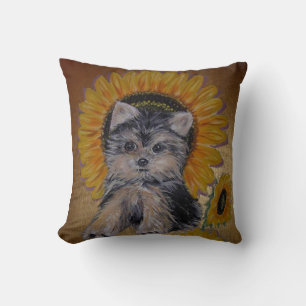 Coussin Joli petit chien et tournesols
