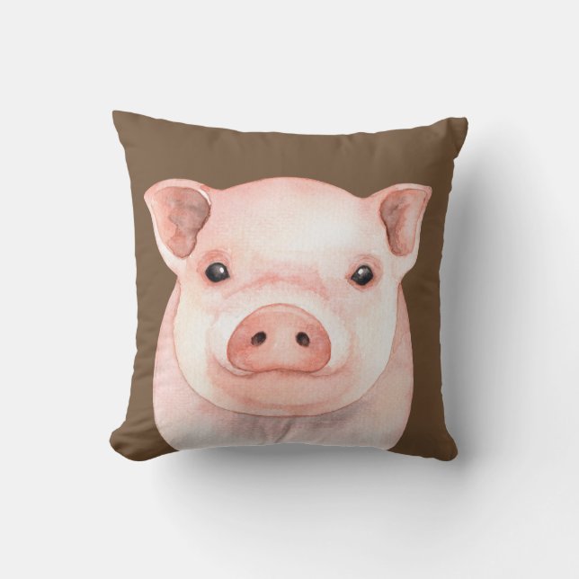 Coussin Joli petit cochon rose aquarelle ferme (Recto)