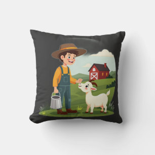 Coussin Joli petit garçon fermier chèvre