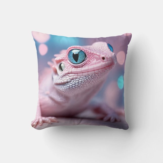 Coussin Joli petit lézard rose avec de grands yeux bleus (Recto)