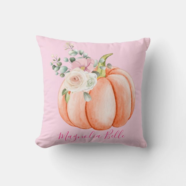 Coussin Joli petit nom de citrouille florale rose printemp (Recto)