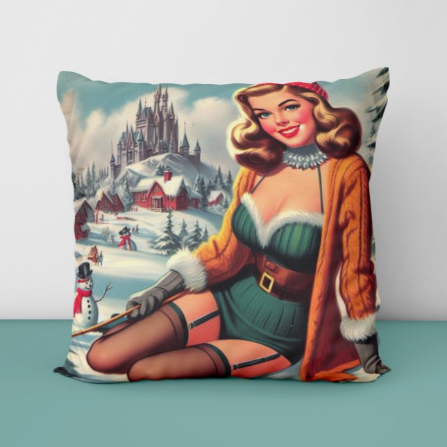 Coussin Joli Pin-up Rétro Hiver (Créateur téléchargé)